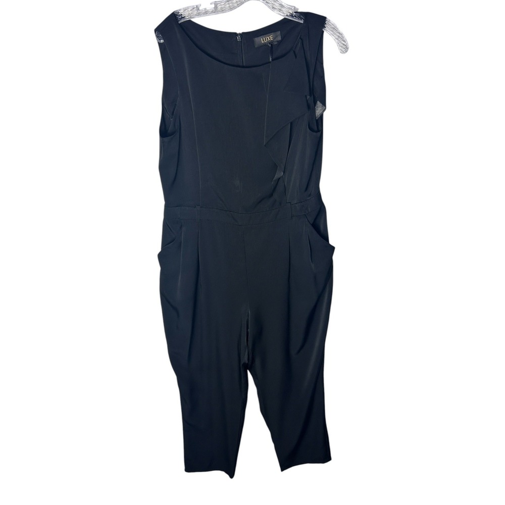 LUXE Womens Black Sleeveless Jumpsuit Size 16 Cropped Wide Leg Career Party‎